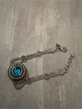 Ginger Snaps GS Brand Woven Mesh Chain Snap Bracelet Boho Blue Stone